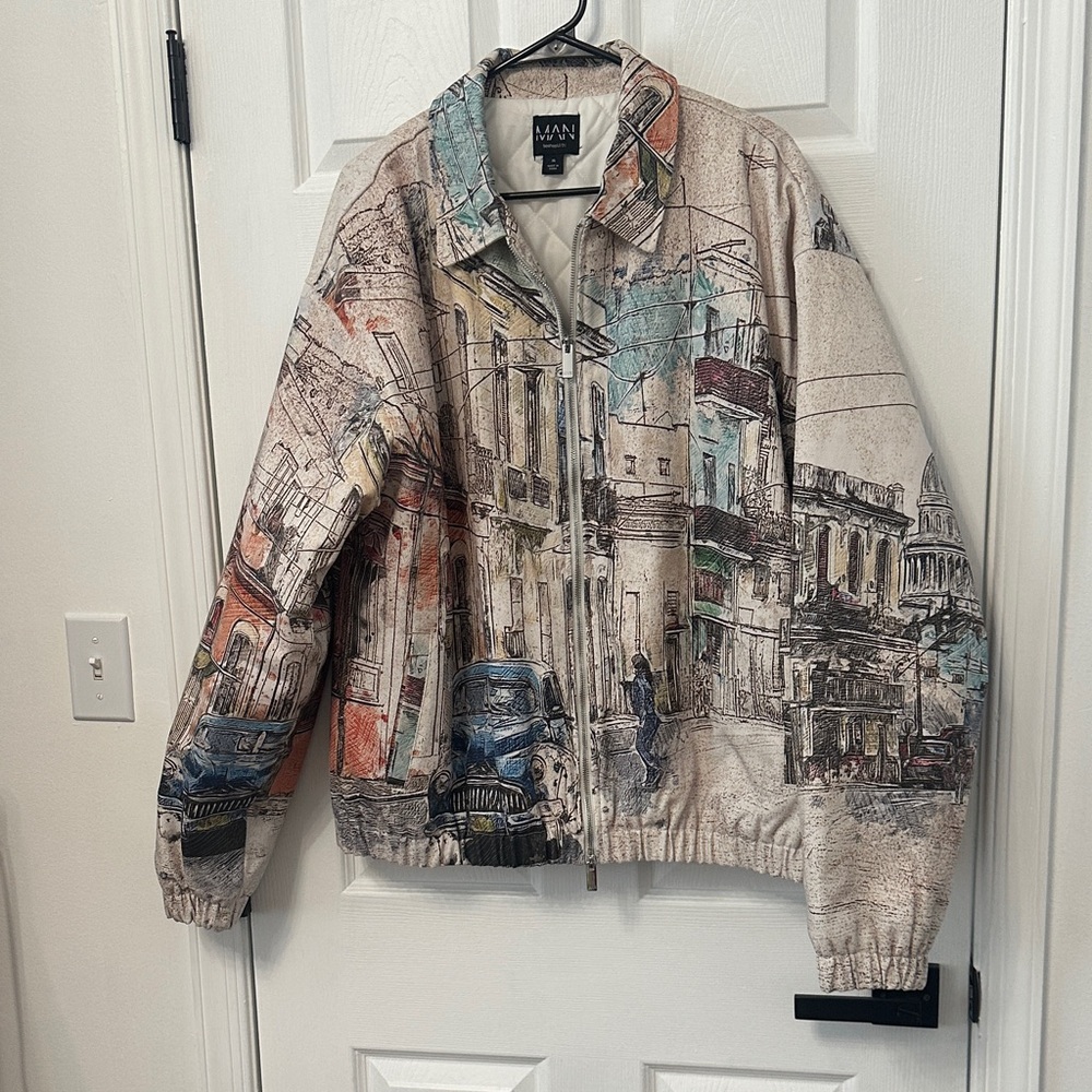 Boohoo Mens Multicolor Graphic Bomber Jacket
